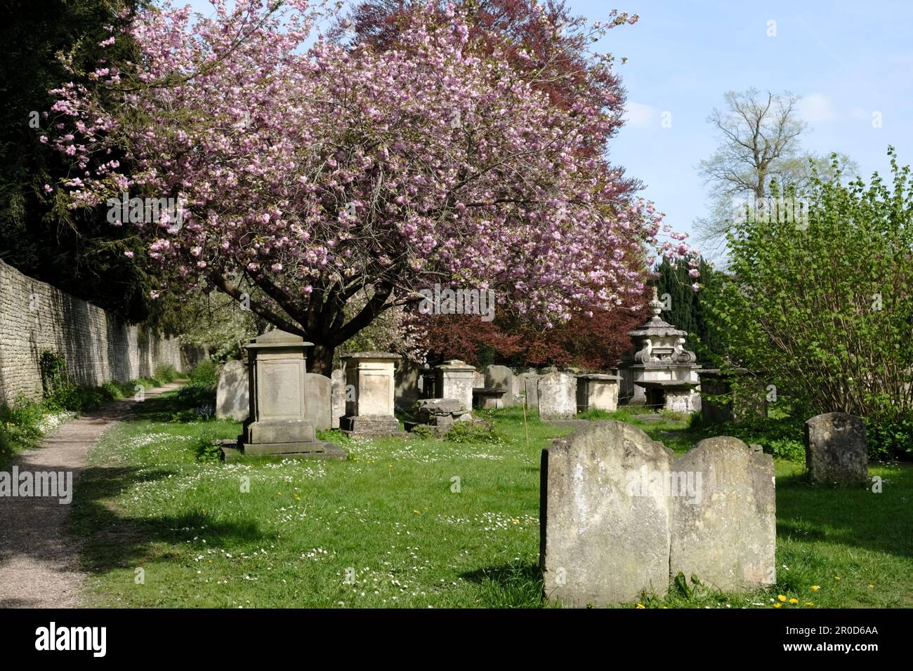 Around Cirencester a small town in the Cotswolds UK Spring in the churchyard of St John the Baptist church Stock Photo