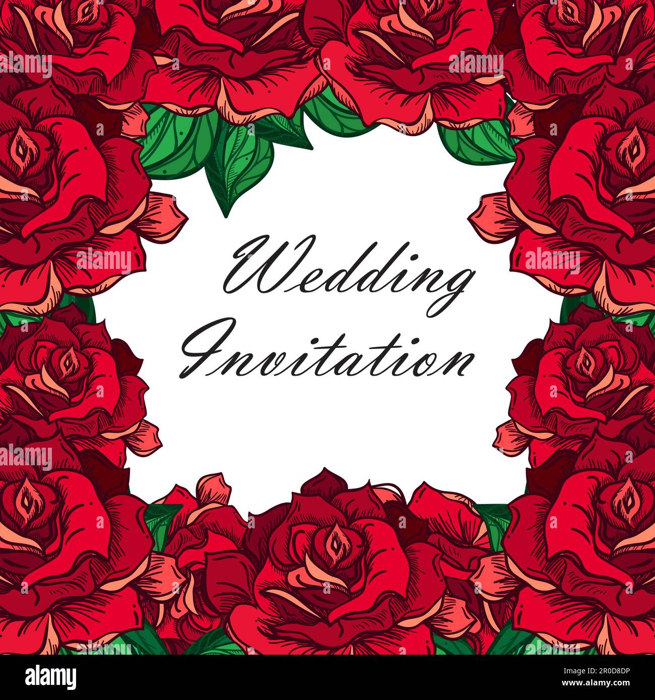 Hand Drawn Wedding Rose Frame. Flower Template for wedding, holiday ...