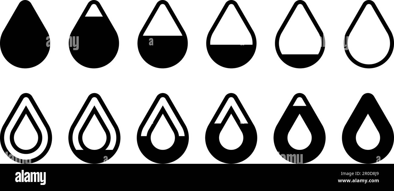 Water drop level icon set. From zero to full Stock Vector