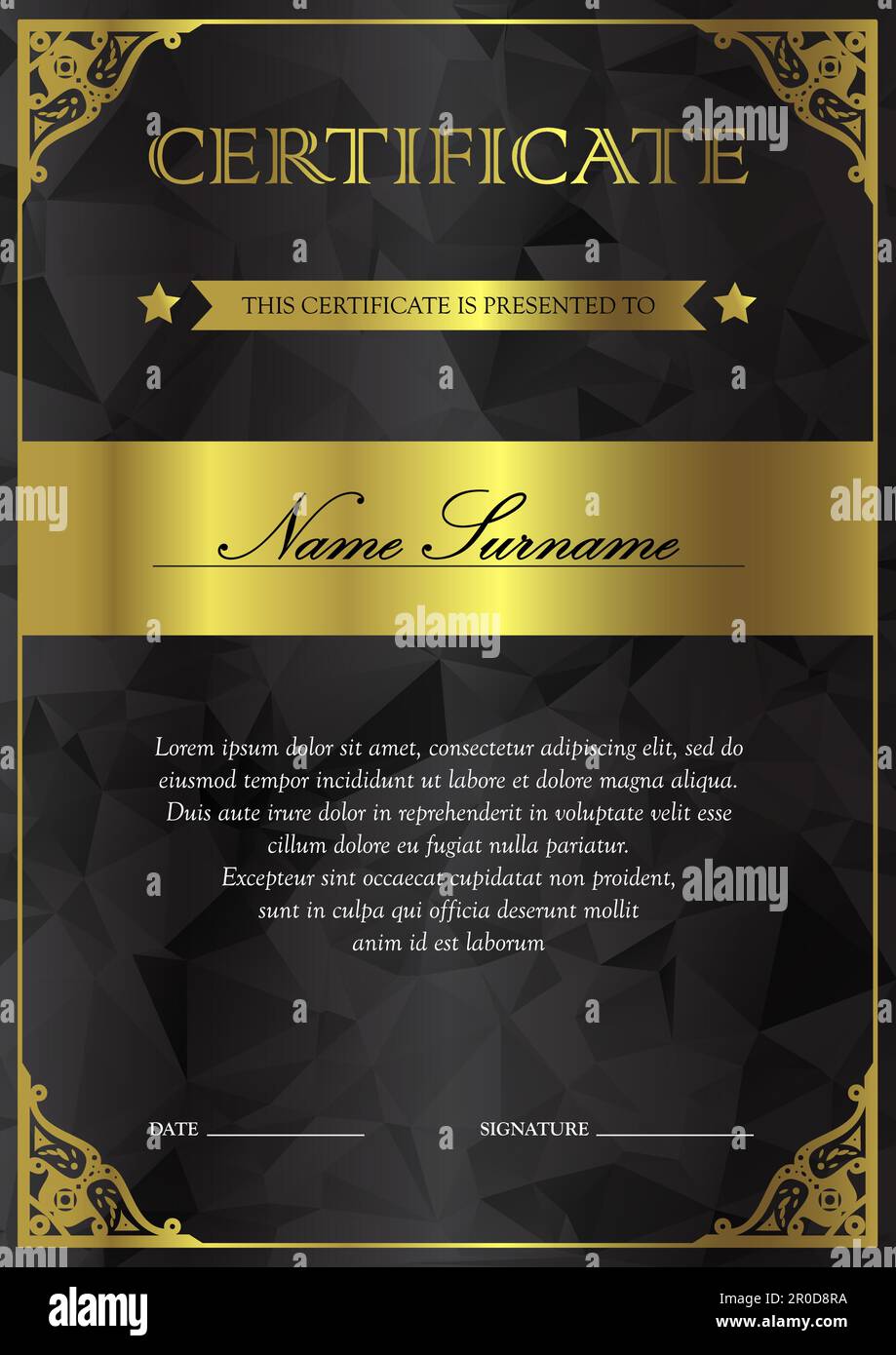 Vertical black and gold certificate and diploma template with vintage ...
