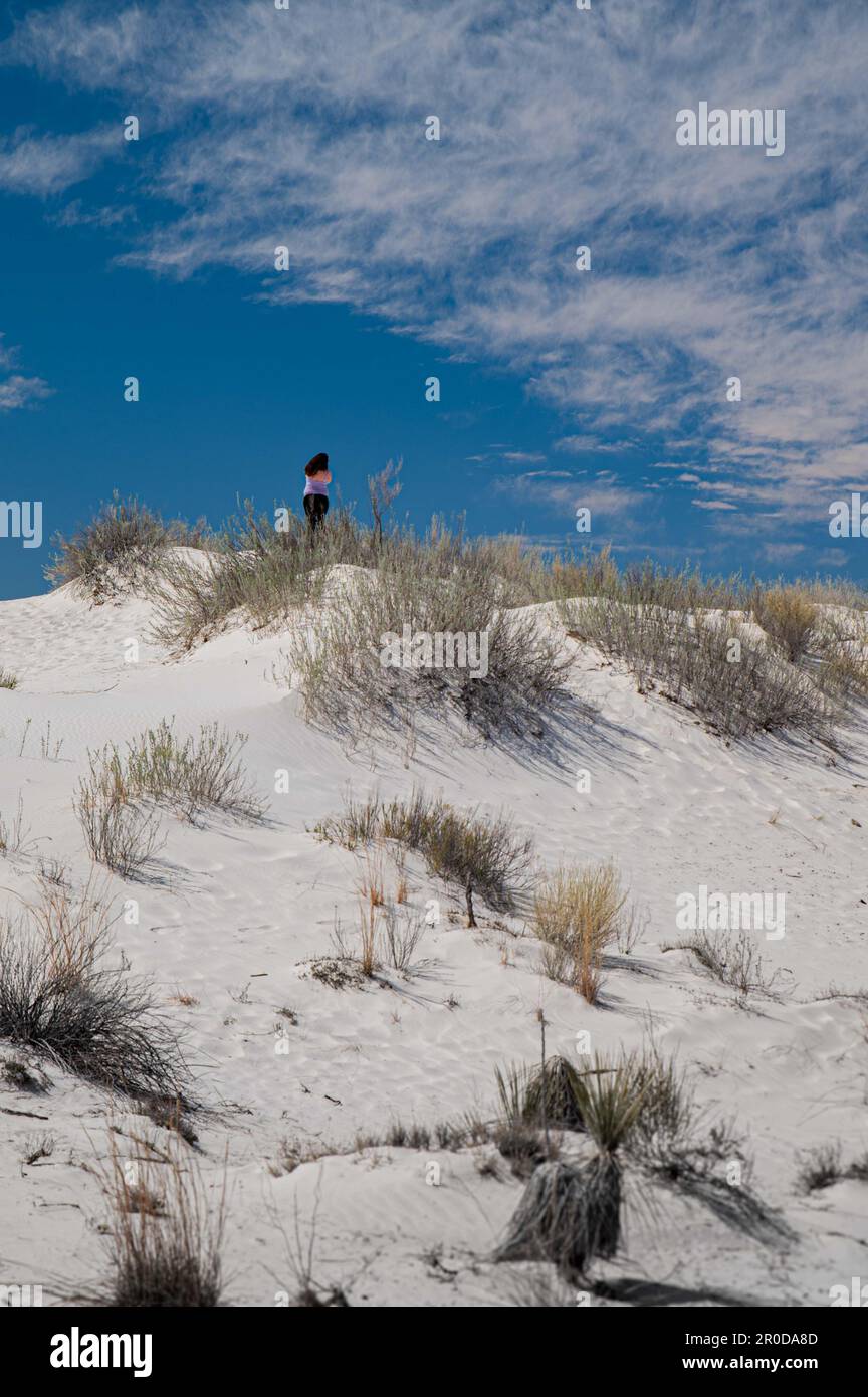Woman at White Sands National Park New Mexico Stock Photo