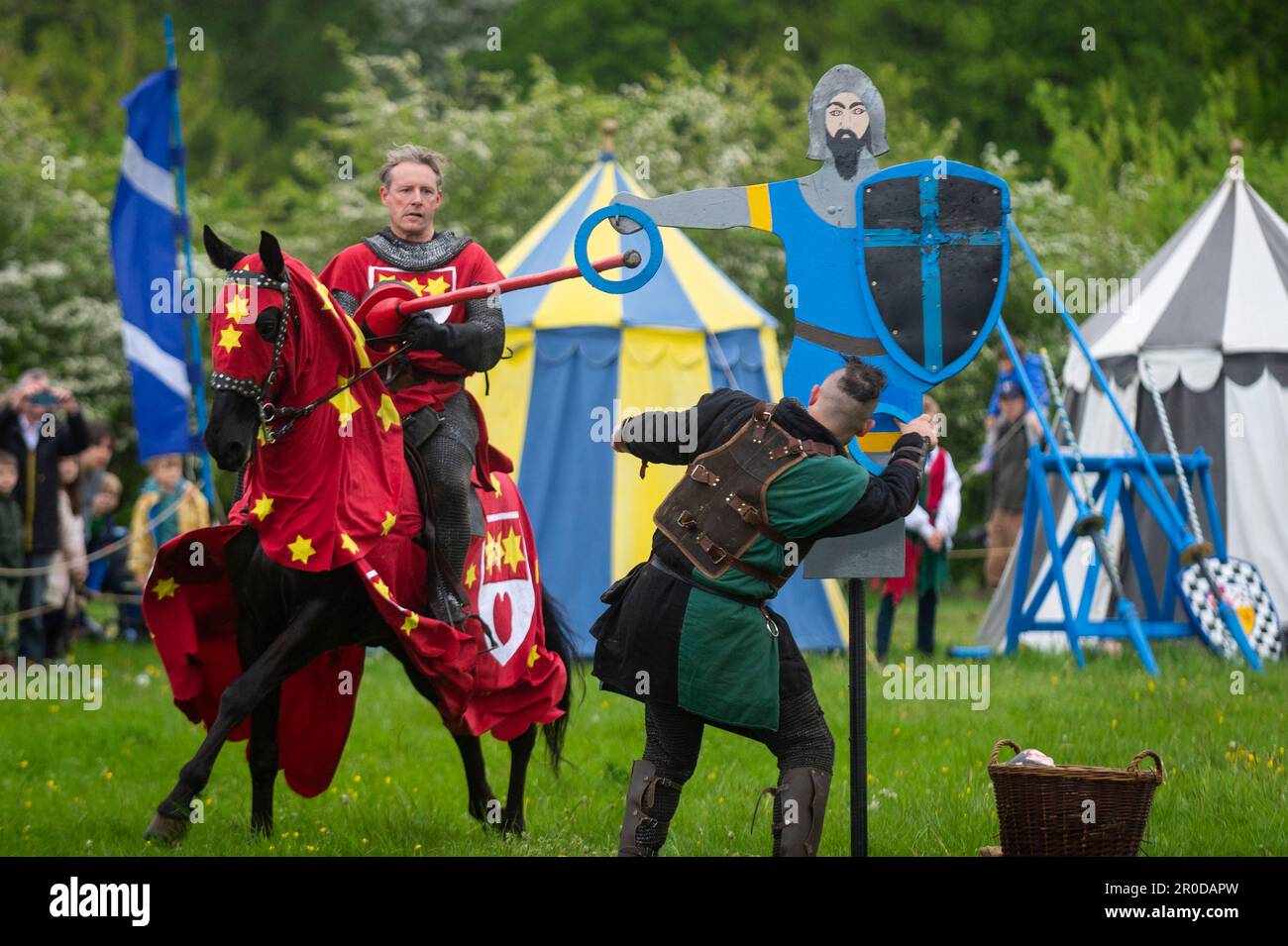 Knight Getting Coronated Chalfont, UK. 8 May 2023. Re enactors as armoured knights take part in ...
