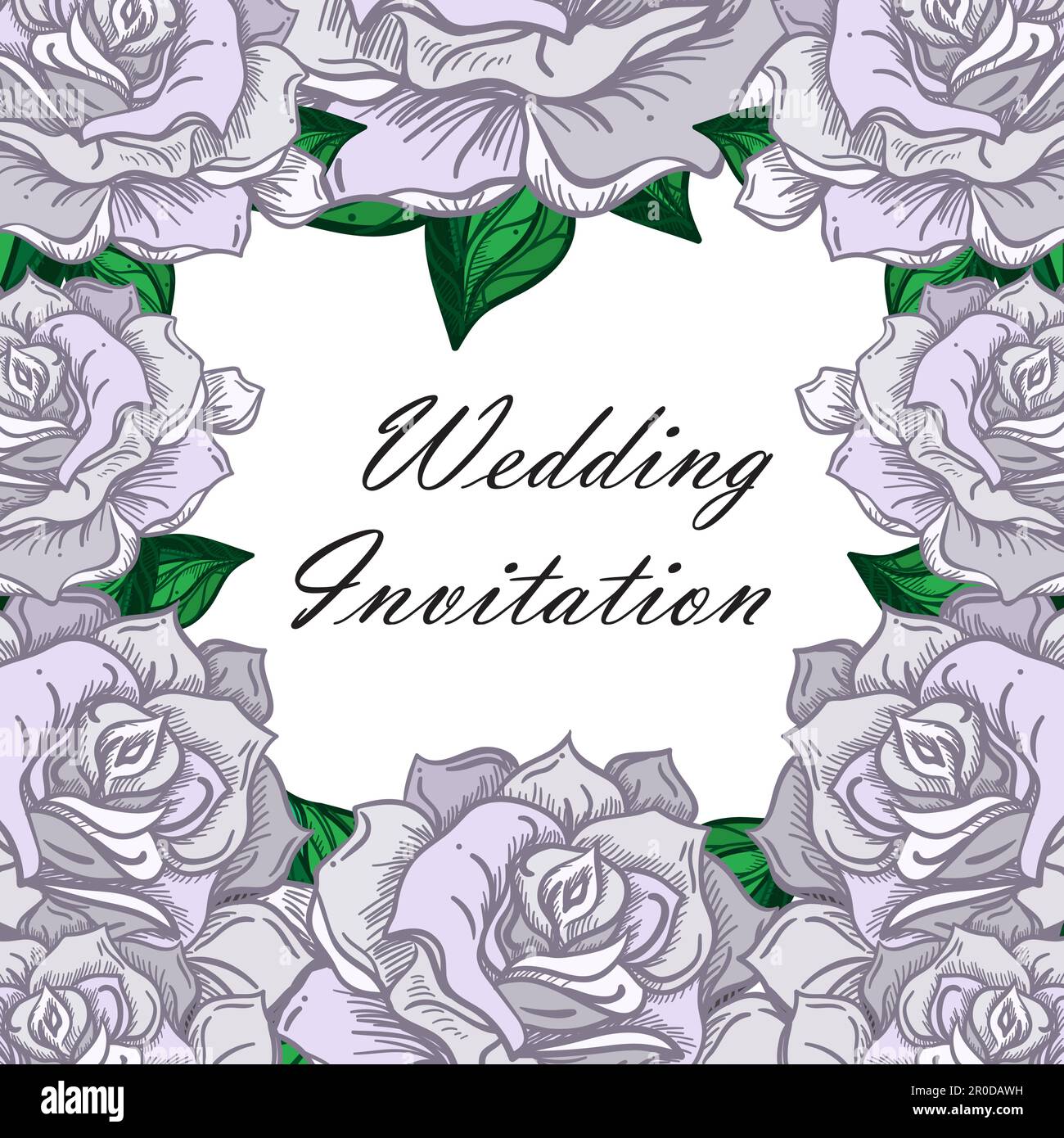 Hand Drawn Wedding Rose Frame. Flower Template for wedding, holiday ...