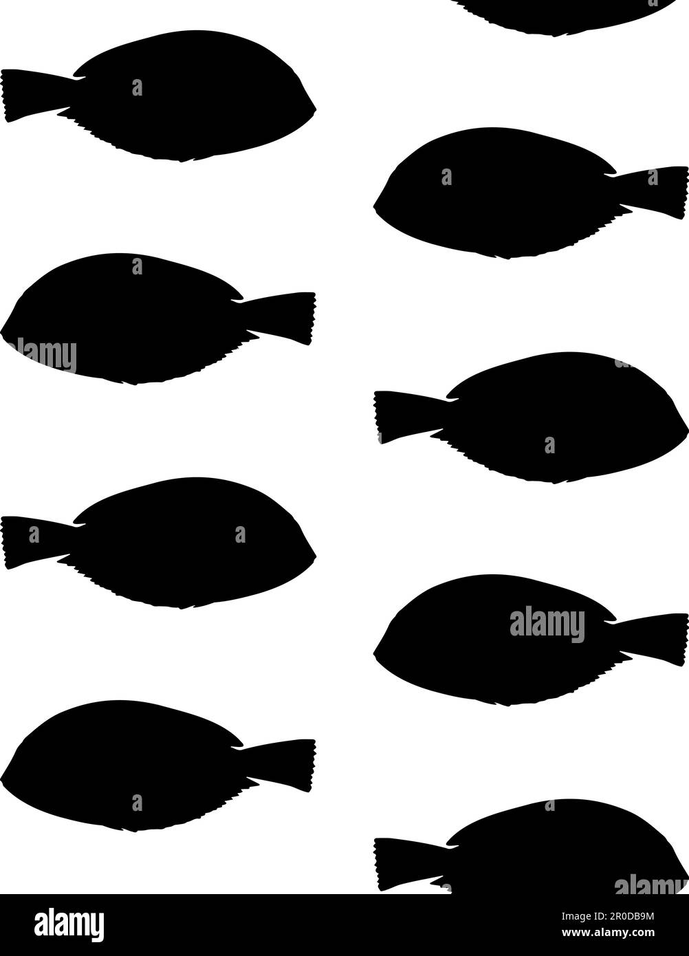 Vector seamless pattern of hand drawn tropical fish silhouette isolated ...