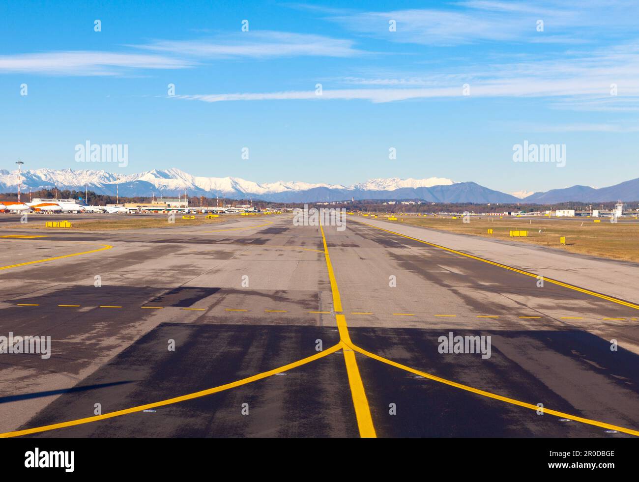 Malpensa Airport runway . Strip ground along aircraft take off and land