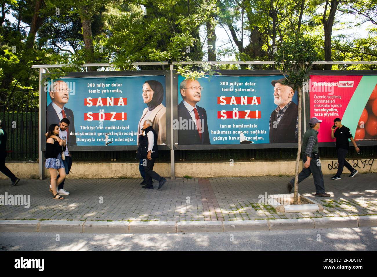 Izmir,Konak,Turkey 04.30.2023 The election slogan of the leader of the Opposition Party, CHP Mr. Kemal Kilicdaroglu, is written on the billboard. Stock Photo