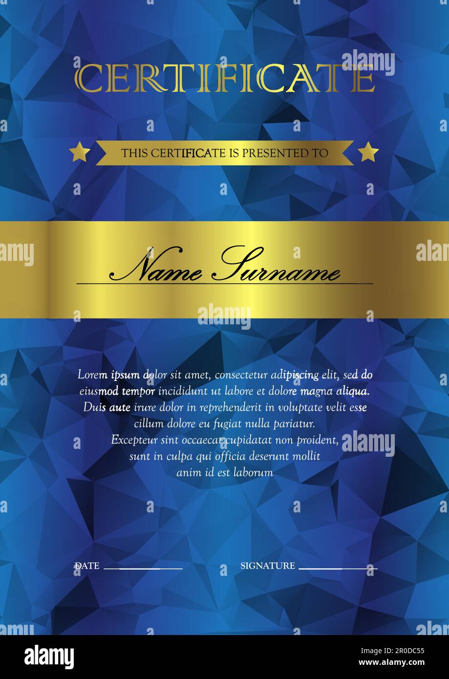 Vertical Blue And Gold Certificate And Diploma Template With Vintage