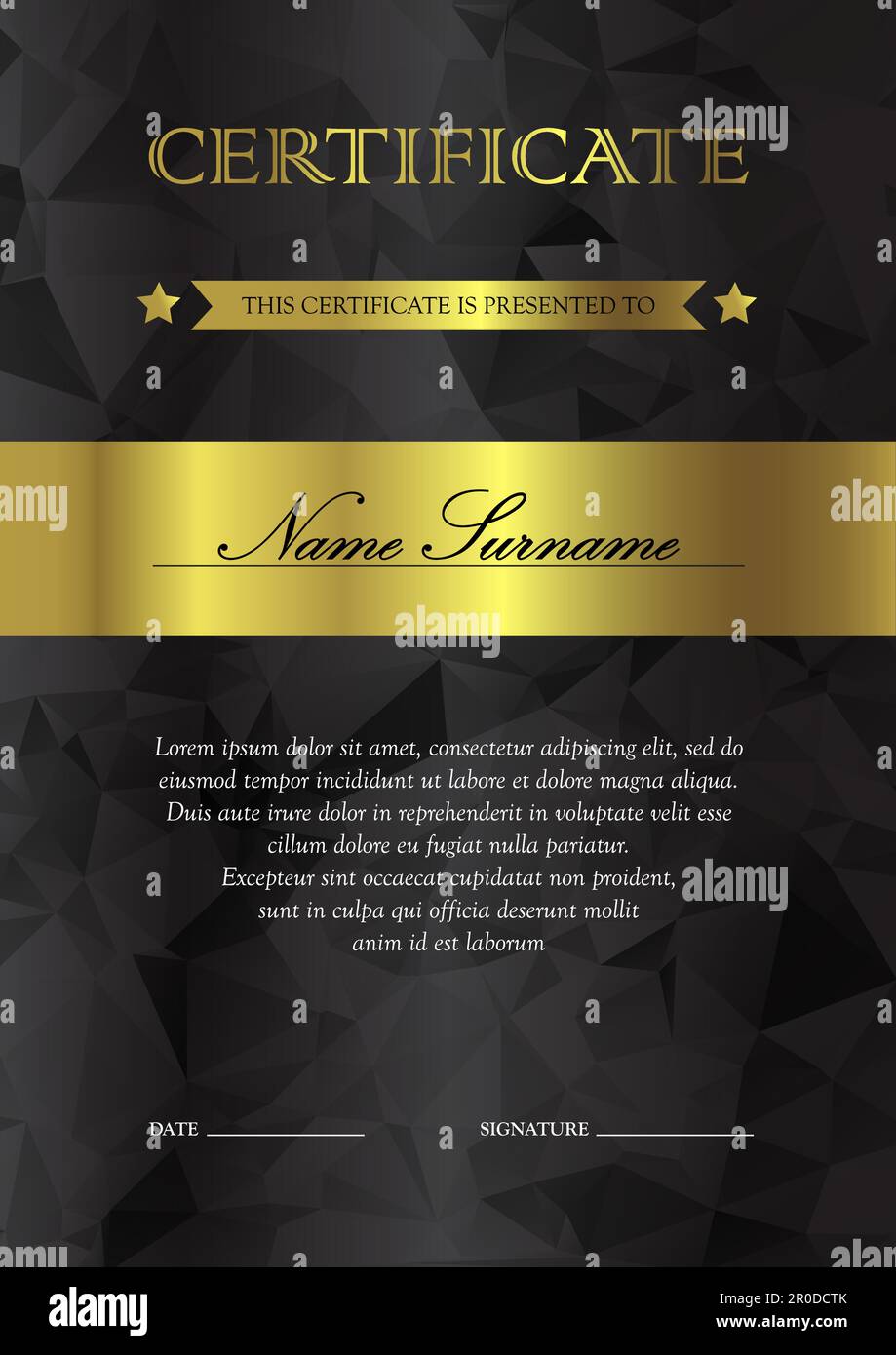 Vertical black and gold certificate and diploma template with vintage ...