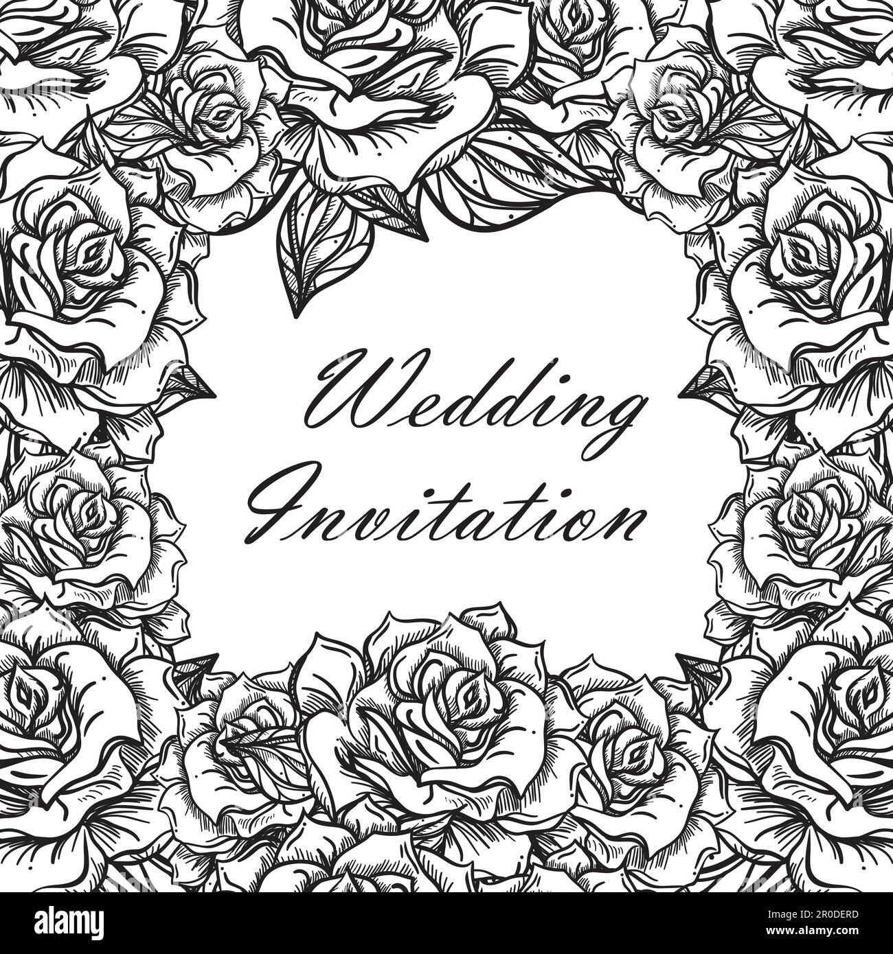 Hand Drawn Wedding Rose Frame. Flower Template for wedding, holiday ...