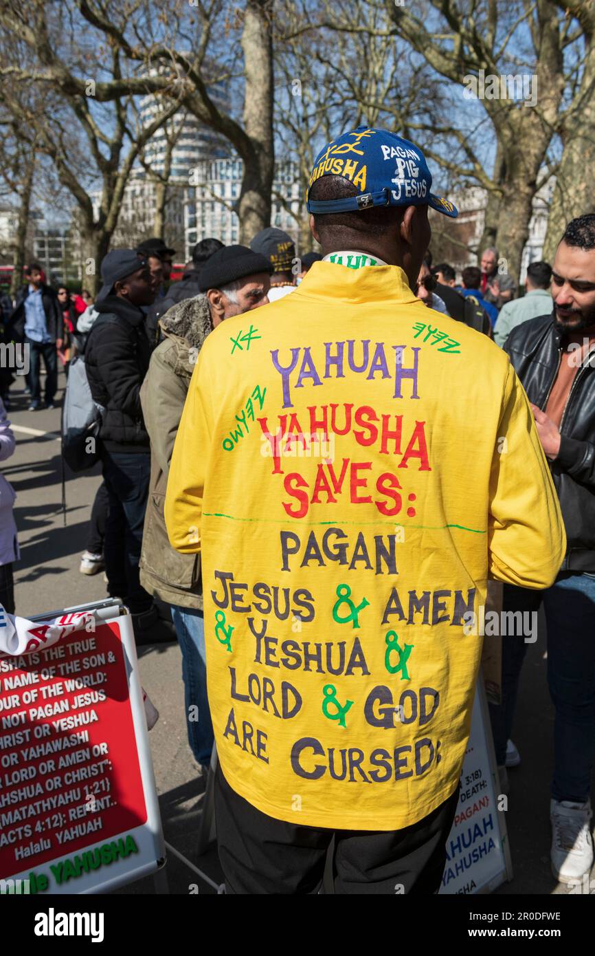 A man speaking about what is the right name of the son of god, Speakers