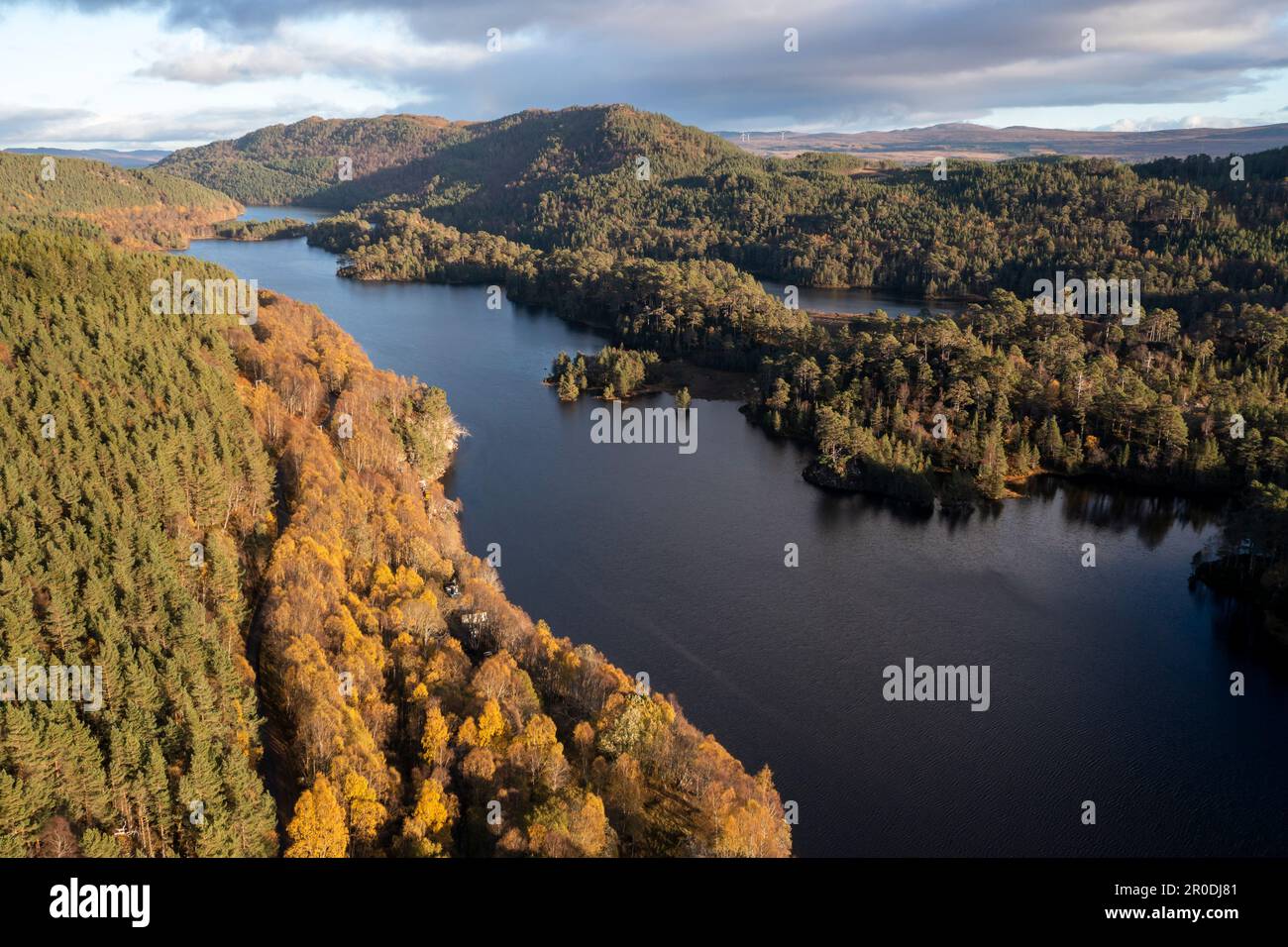 Loch Beinn a' Mheadhoinm, Glen Affric near Cannich, Highlands Scotland. Drone shot Stock Photo