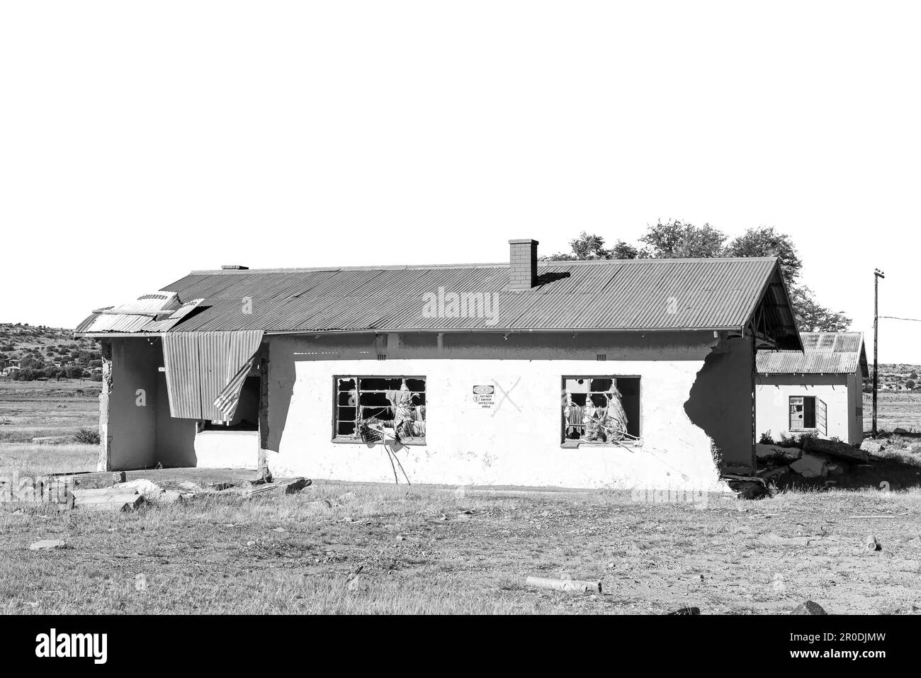 Jagersfontein, South Africa - Feb 21, 2022: House damaged by toxic sludge from the tailings dam burst in Jagersfontein in the Free State Province. Mon Stock Photo