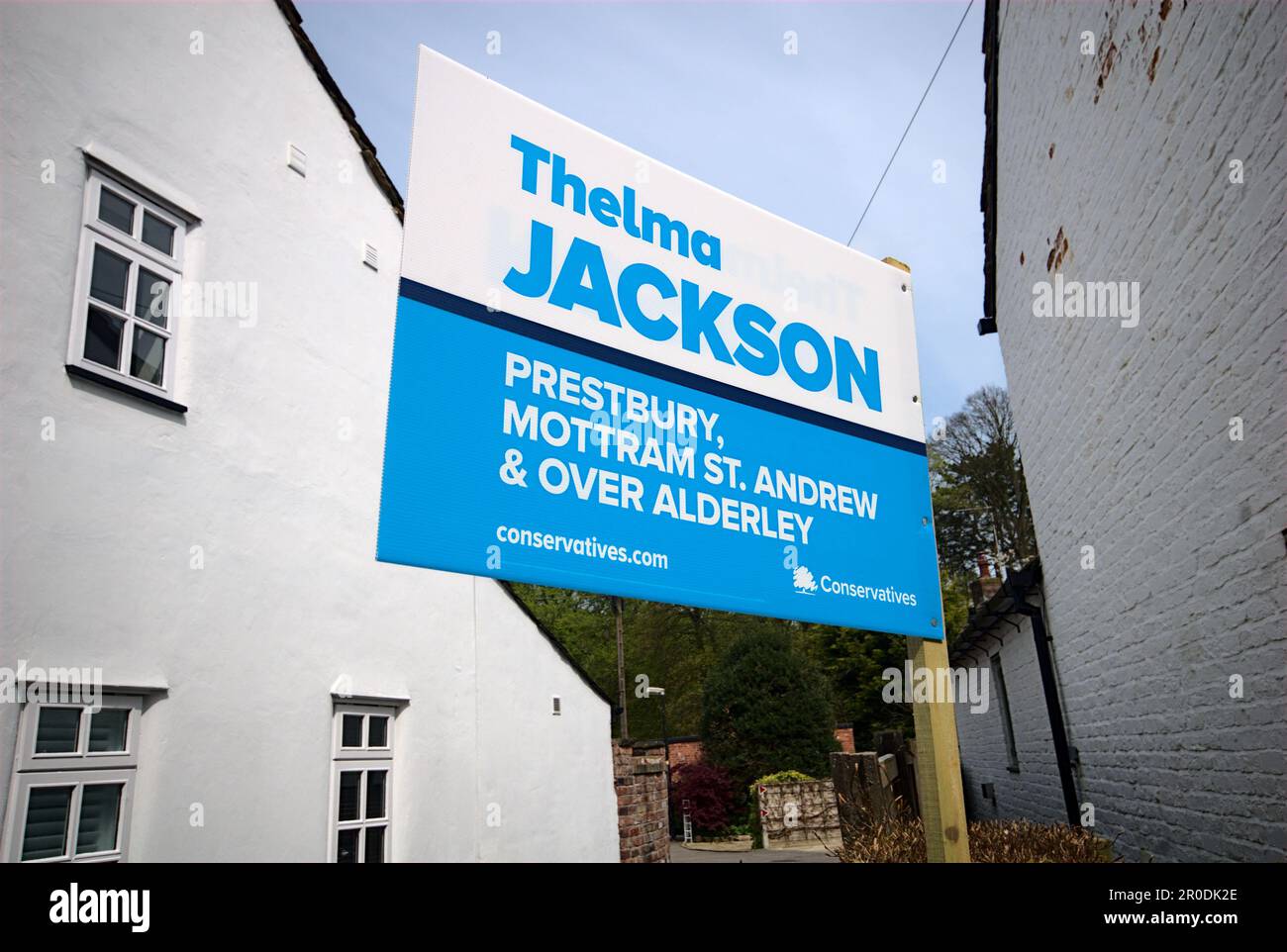 A conservative party candidate poster in the Cheshire golden triangle Stock Photo