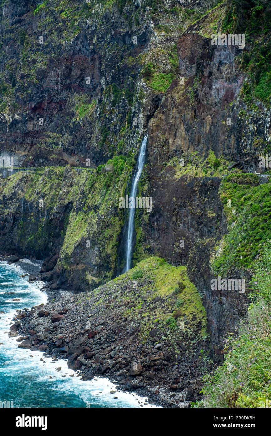 Waterfall Down The Coast From Porto Moniz To Seixal Madeira Portugal