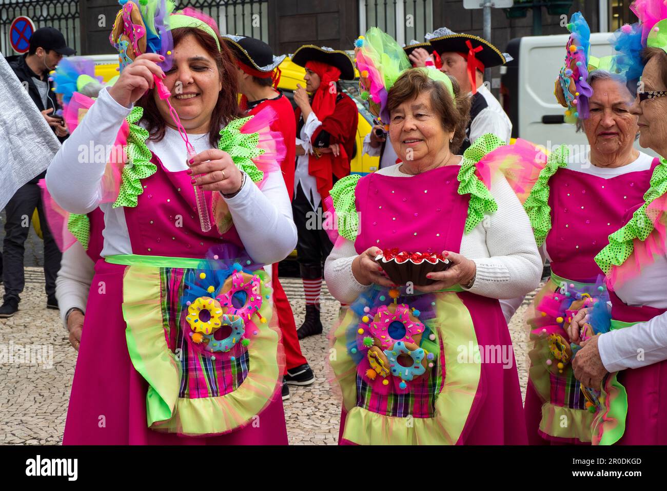 Funchal town, Madeira, Portugal. February Community Carnival held a few days before the main Carnival Stock Photo