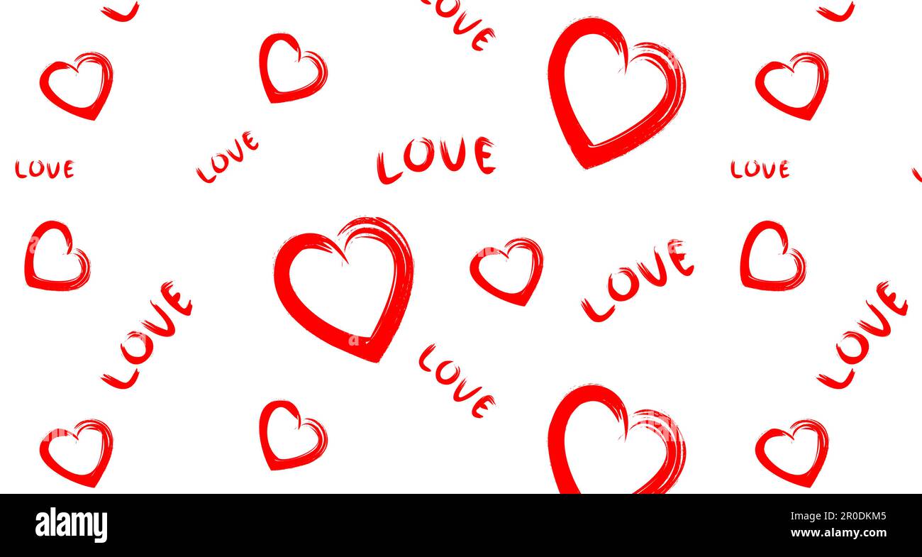 Seamless pattern Vector background abstraction red heart letters inscriptions on a white background. eps10 vector Stock Vector