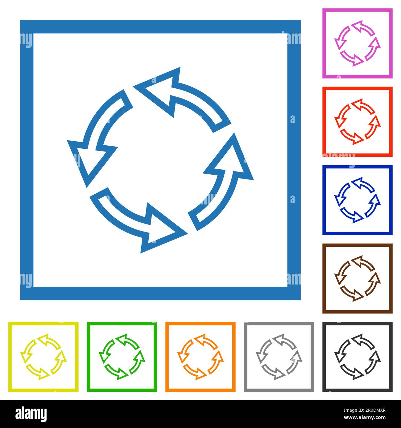 Rotate left outline flat color icons in square frames on white ...