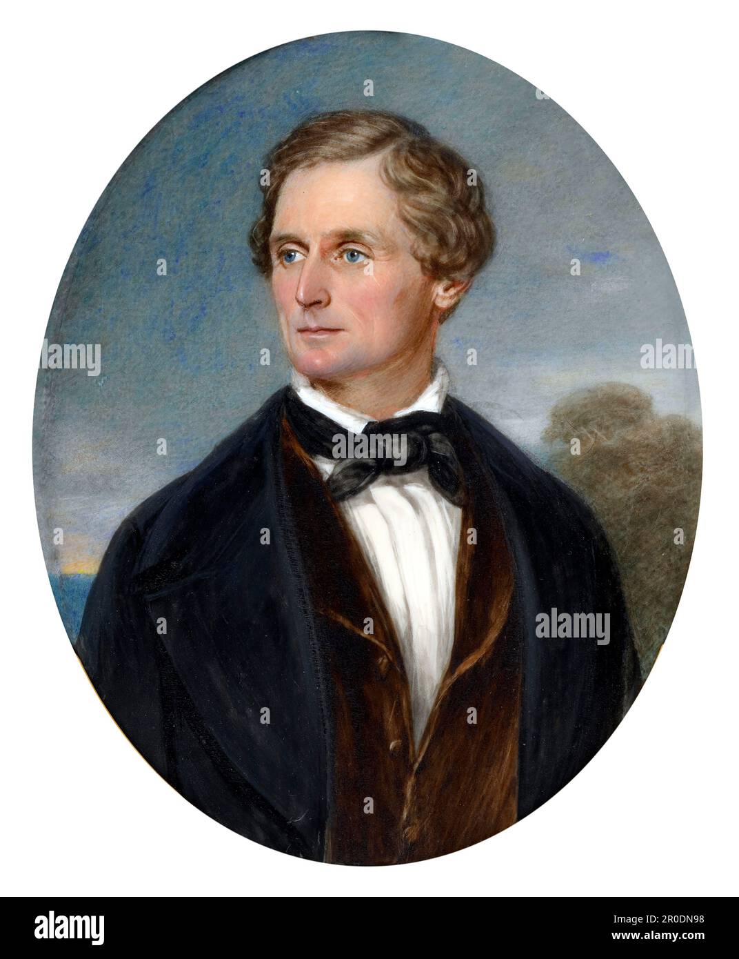 Jefferson Davis. Portrait of the American politician who served as the first and only President of the Confederat States, Jefferson F. Davis (1808-1889) by George Lethbridge Saunders,  watercolor on ivory, 1849 Stock Photo