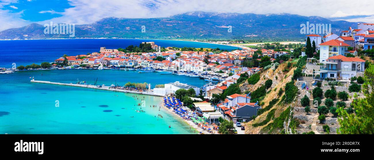 Best of Greece - scenic Samos island. Beautiful Pythagorion town, view of port and beach. Eastern Aegean Stock Photo