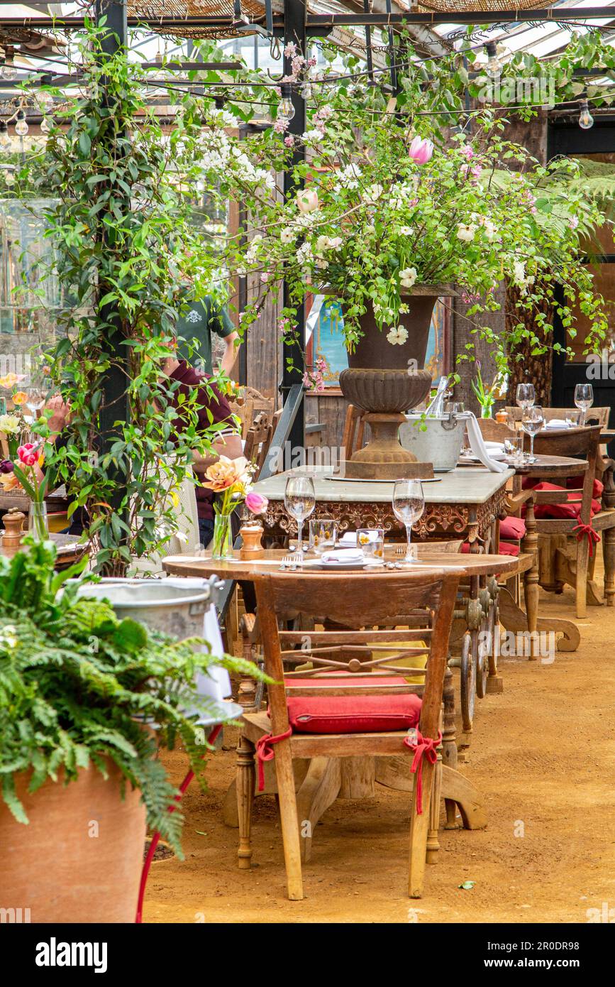 Dining rooms at Petersham Nurseries, an upmarket garden centre in Richmond, Surrey Stock Photo