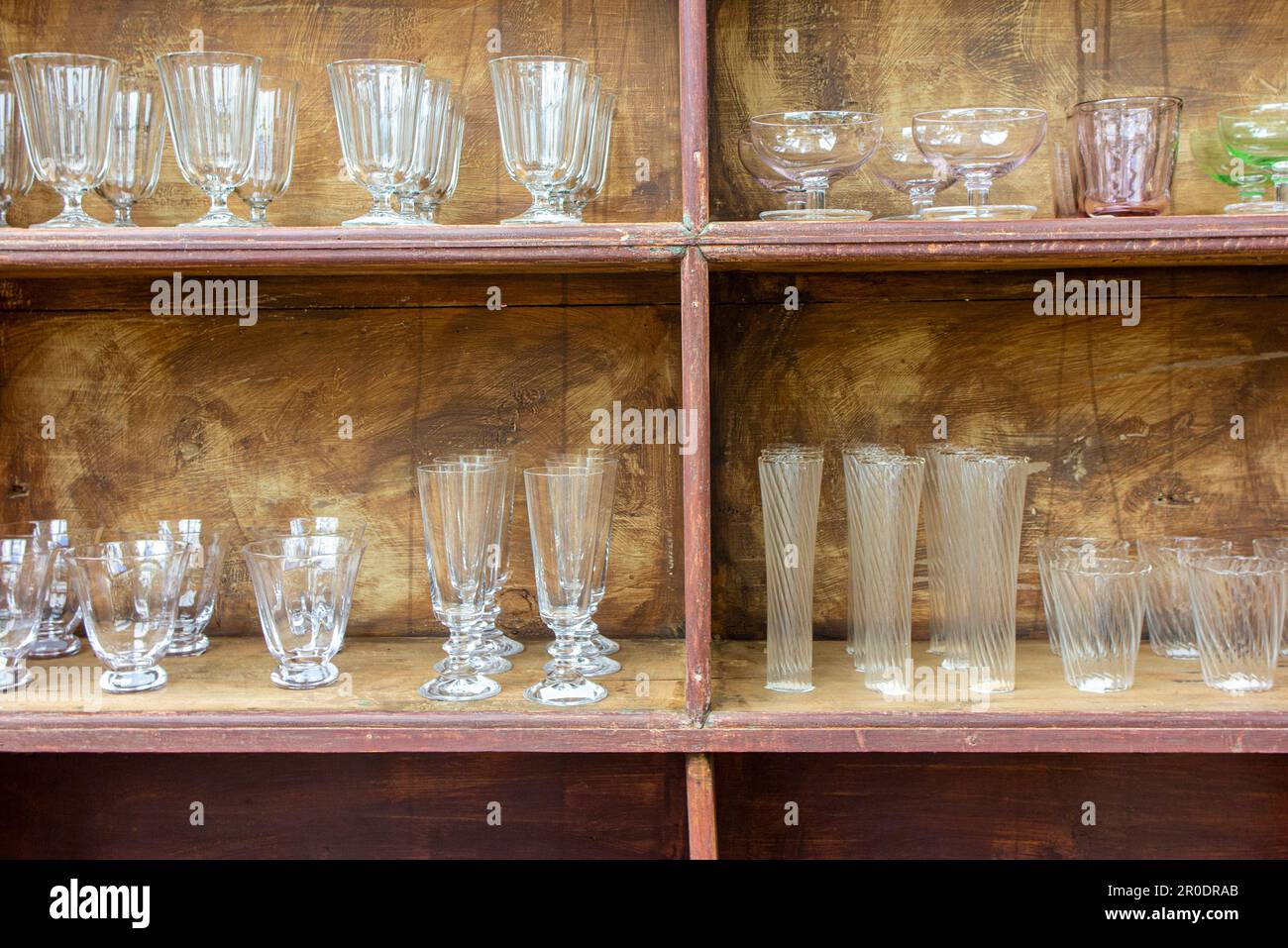 Glassesware for sale on display at Petersham Nursuries Stock Photo