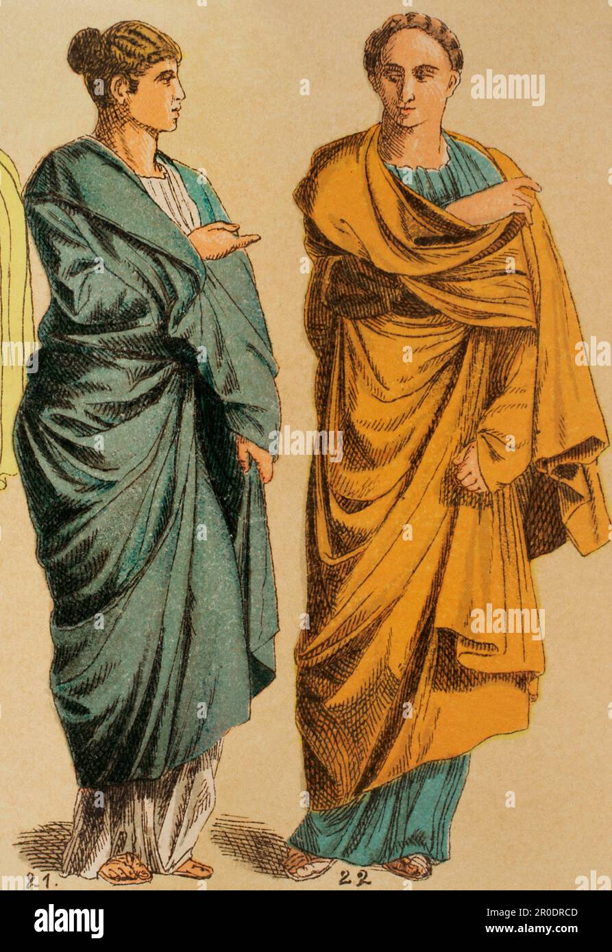 Roman Age. Greek-style Roman palla. Chromolithography. 'Historia Universal', by César Cantú. Volume II, 1881. Stock Photo