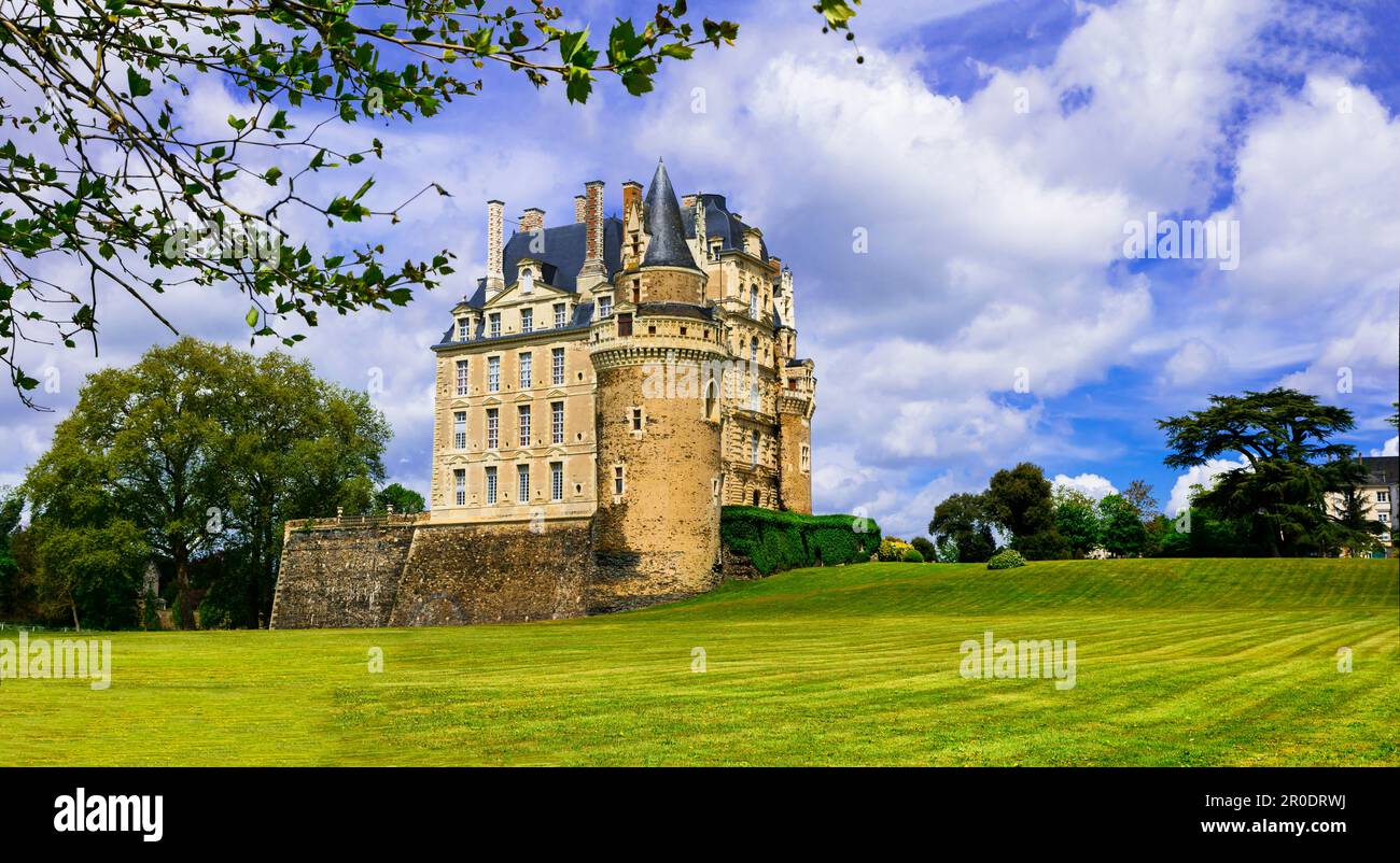 Most beautiful and elegant castles of France - Chateau de Brissac , famous Loire valley Stock Photo
