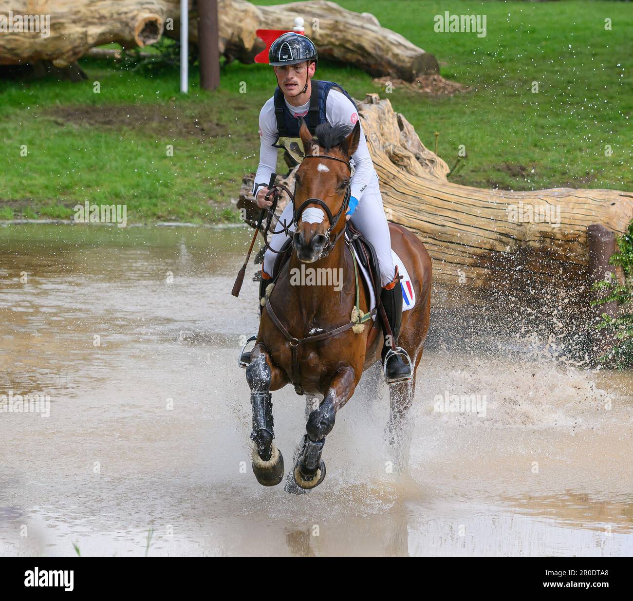 Badminton, UK. 07th May, 2023. 07 May 2023 - Badminton Horse Trials - Cross-Country Test - Badminton - Gloucestershire Arthur Marx rides Church'ile during the Cross-Country Test at the Badminton Horse Trials. Picture Credit: Mark Pain/Alamy Live News Stock Photo