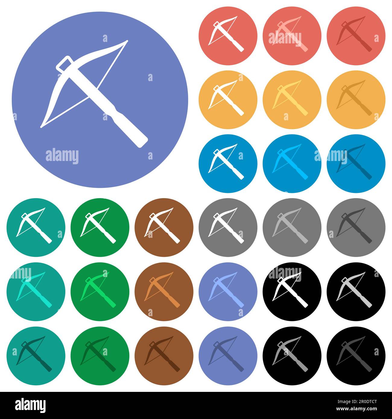 Crossbow multi colored flat icons on round backgrounds. Included white ...