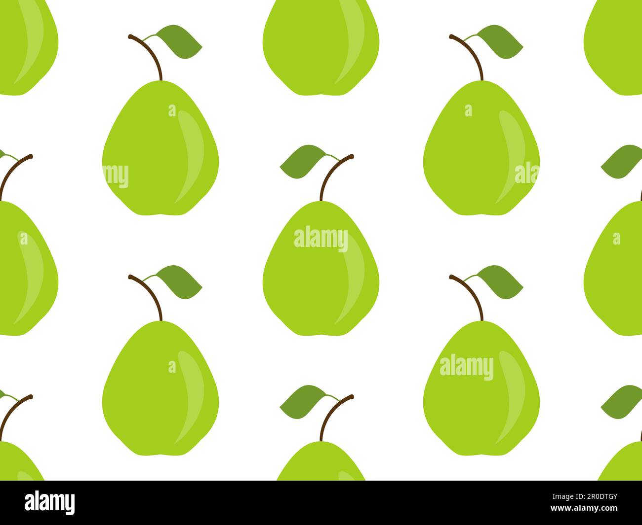 Seamless pattern with green pears on a white background. Green pears with one leaf. Design for printing on fabric, banners and promotional items. Vect Stock Vector