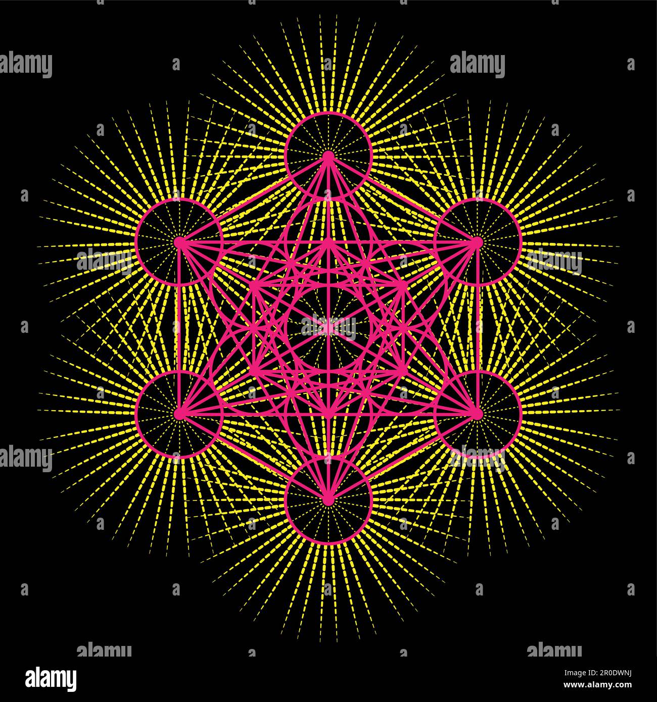 Metatron's Cube, colorful Flower of Life. Sacred geometry on radiant