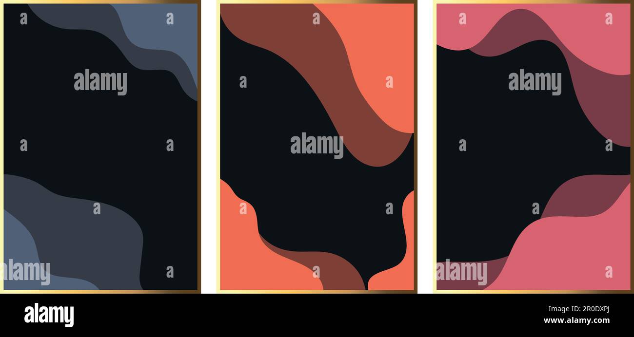Set of abstract vector illustration with waves and gold frames ...