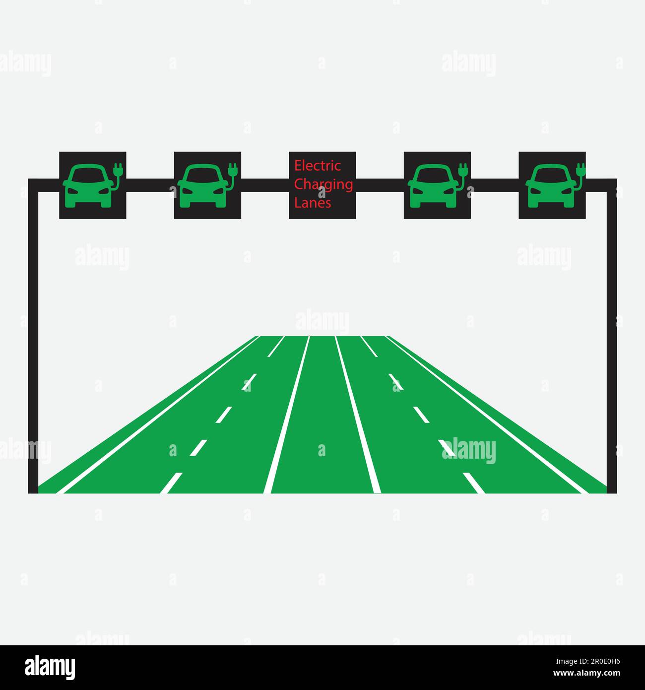 Road with lanes for wireless charging of electric vehicles Stock Vector
