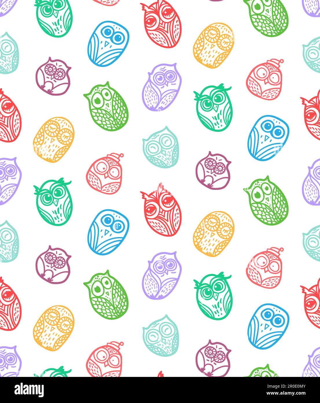 Hand Drawn Funny Owl. Owls seamless pattern for print, fabric, wrap and ...