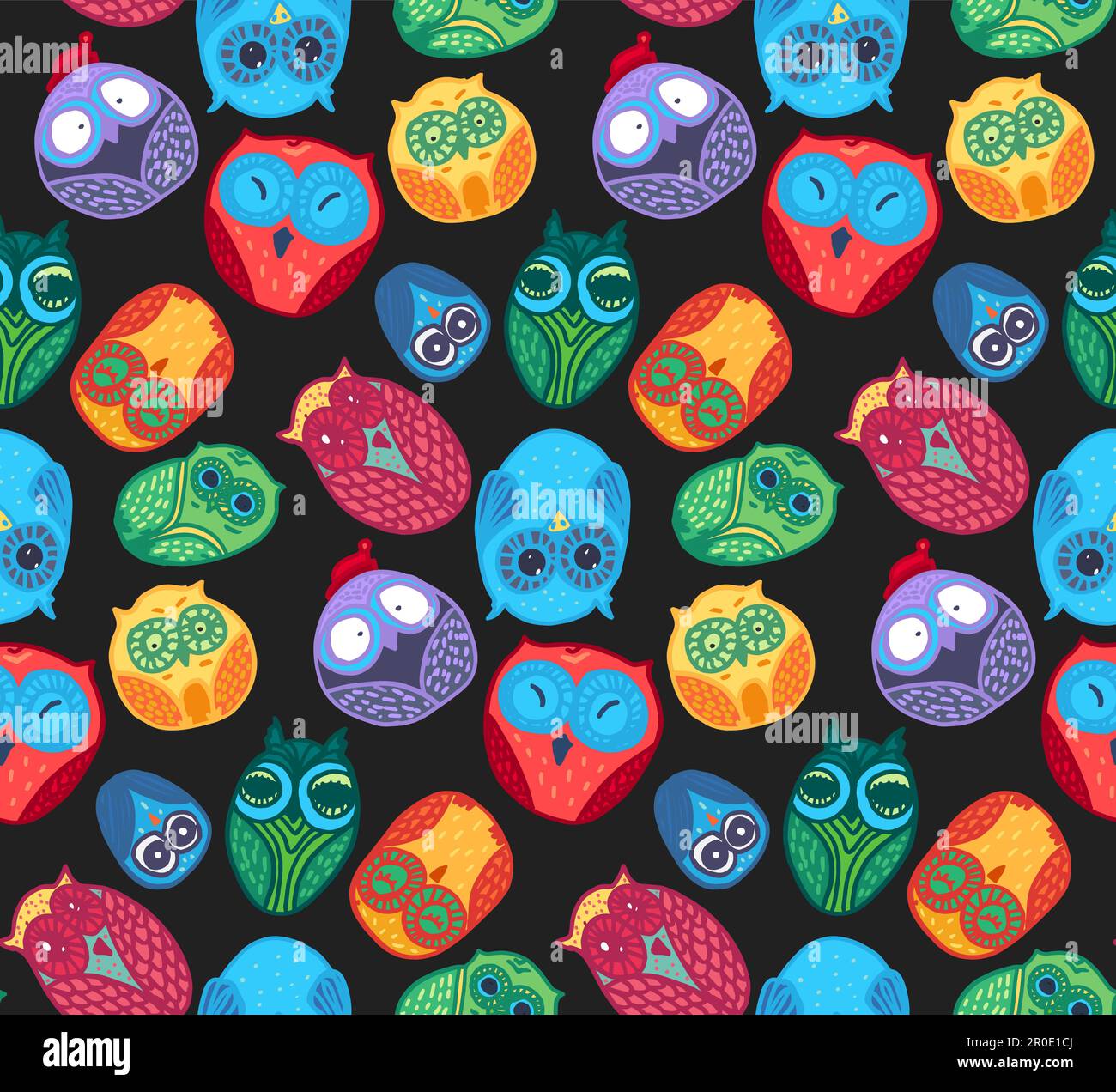 Hand Drawn Funny Owl. Owls seamless pattern for print, fabric, wrap and ...