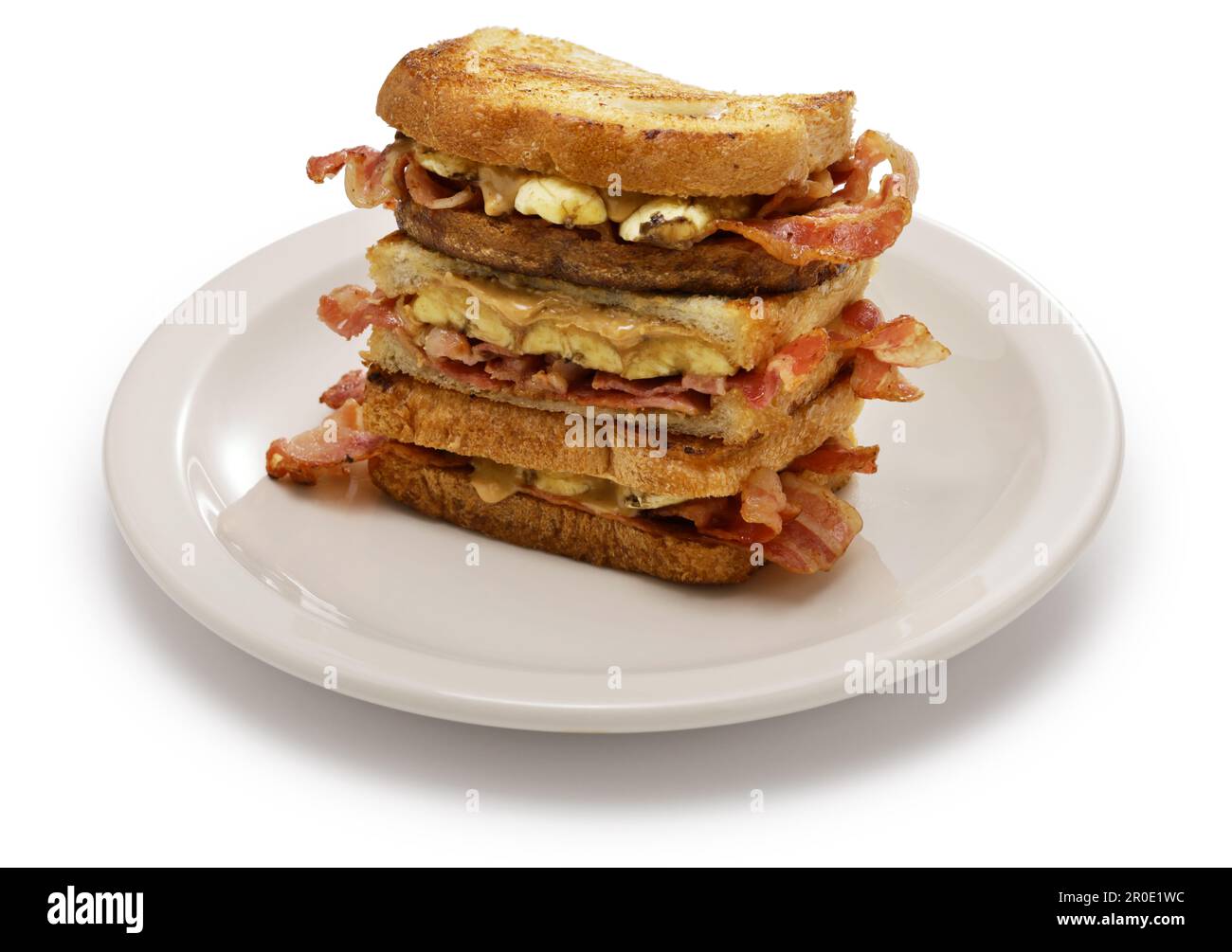 Toast with peanut butter, banana, and bacon. The Elvis sandwich Stock Photo