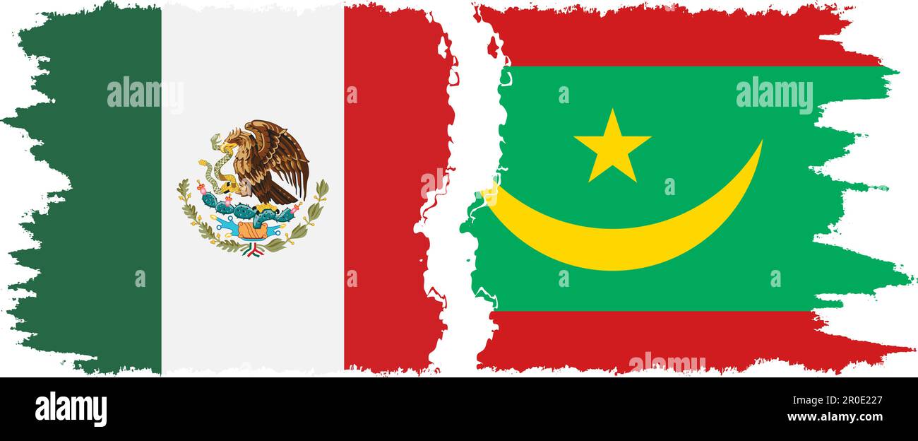 Mauritania and Mexico grunge flags connection, vector Stock Vector
