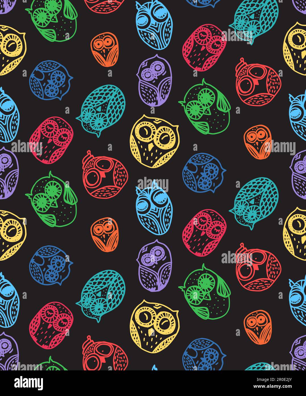 Hand Drawn Funny Owl. Owls seamless pattern for print, fabric, wrap and ...