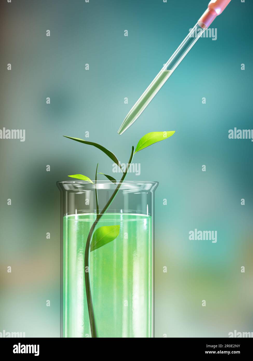 Medical plant extract in a lab flask. Digital illustration, 3D render. Stock Photo