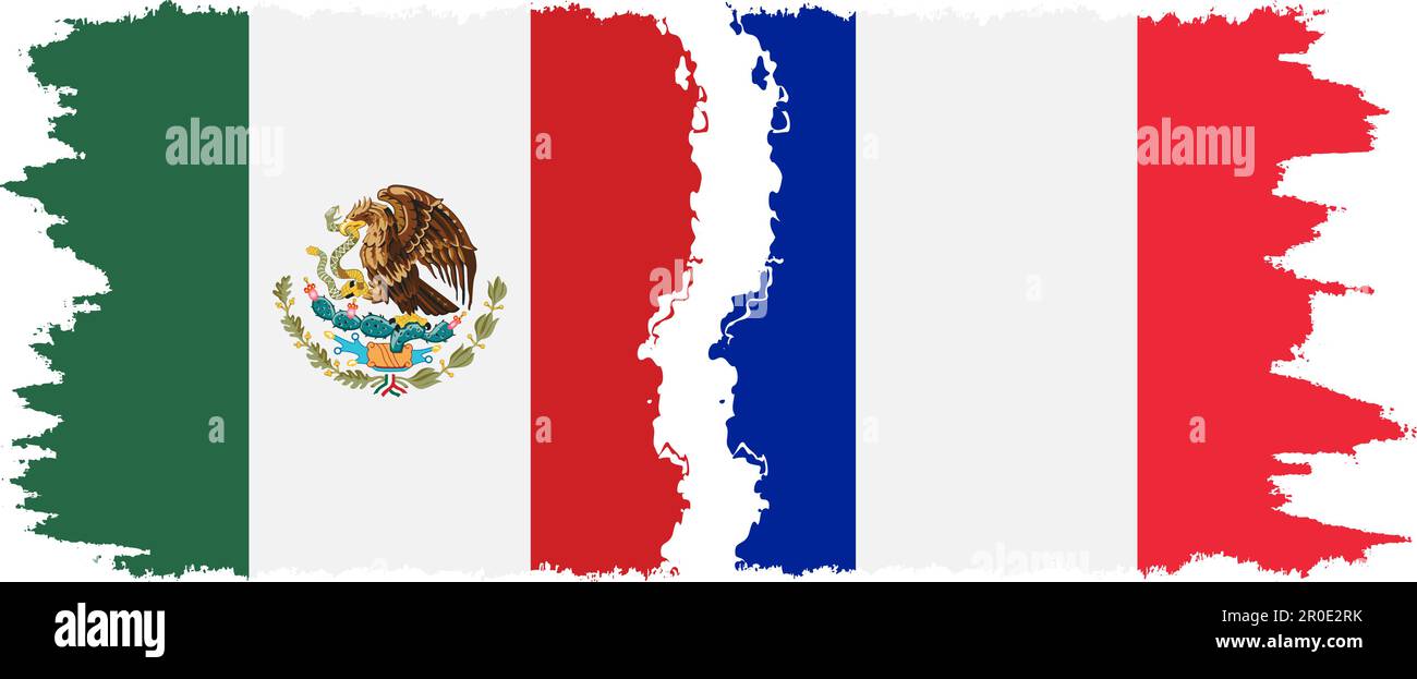 France and Mexico grunge flags connection, vector Stock Vector