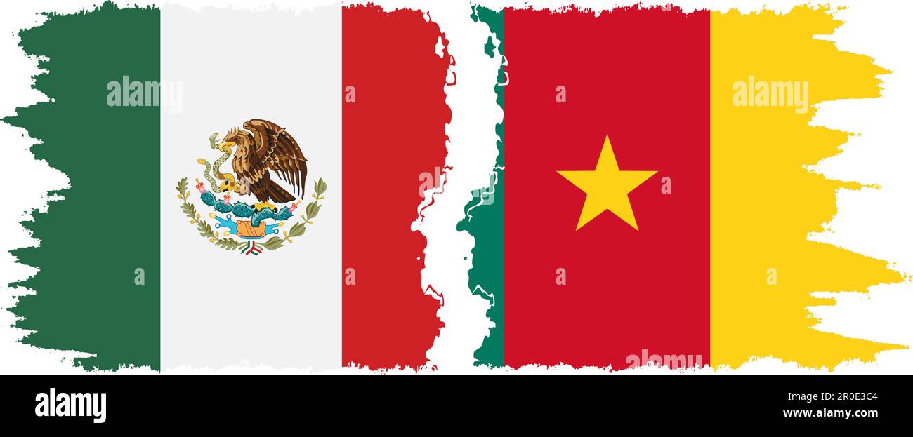 Cameroon and Mexico grunge flags connection, vector Stock Vector