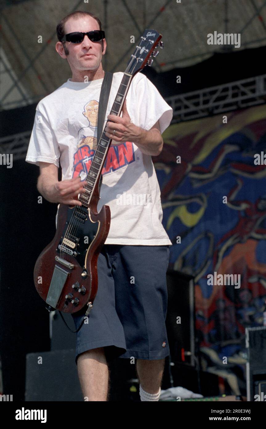 Milan Italy 1996-07-11 : Greg Hetson of American punk band Bad Religion performing on stage at the Sonoria Festival 1996 Stock Photo