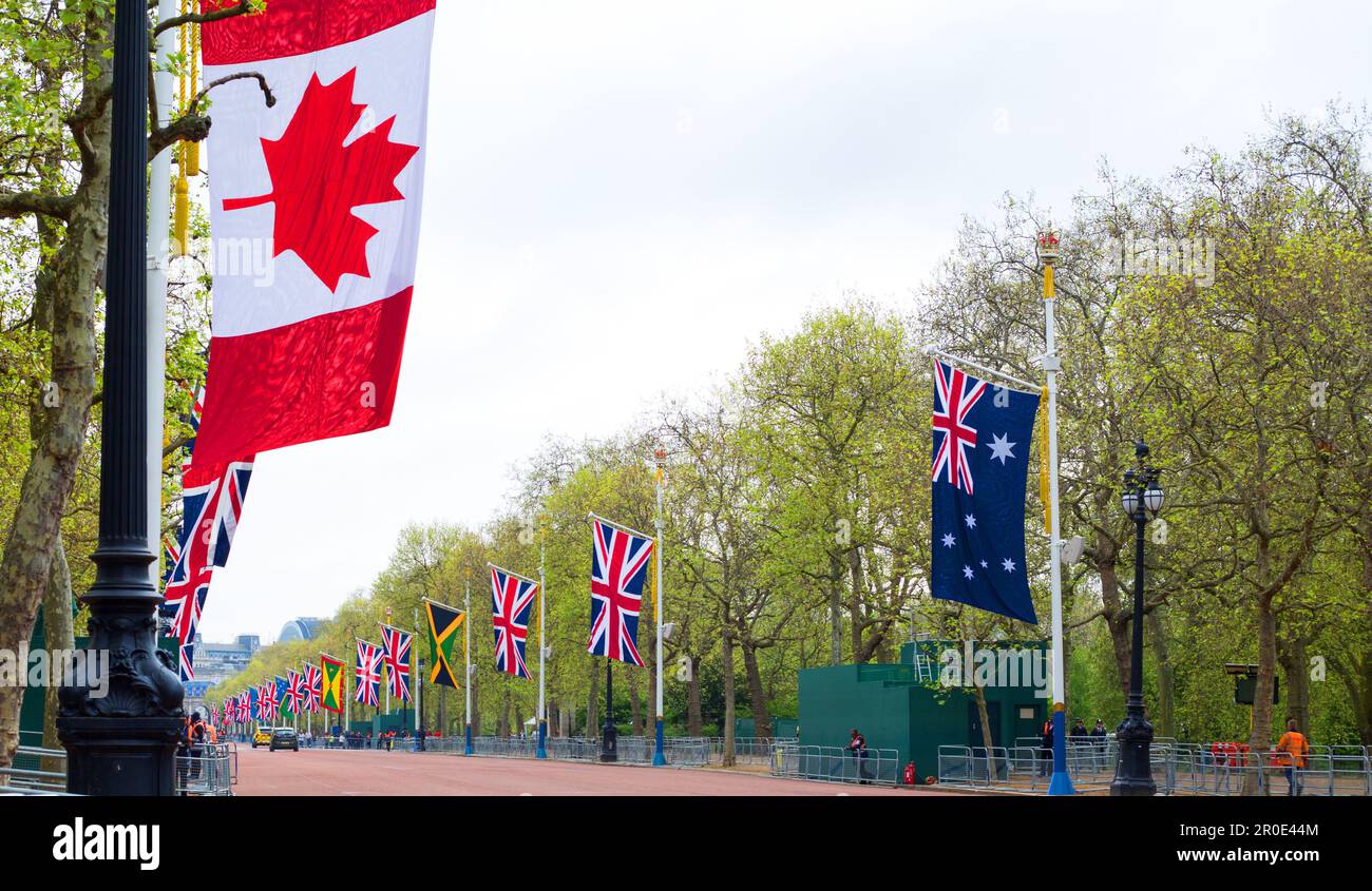 The Mall in London lined with commonwealth flags, including, Canada