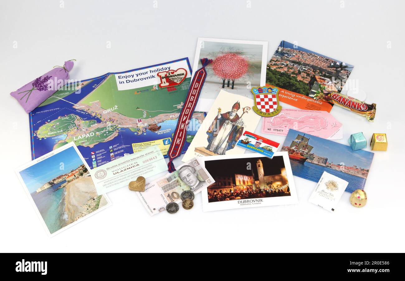 Souvenirs from Dubrovnik on white background Stock Photo - Alamy