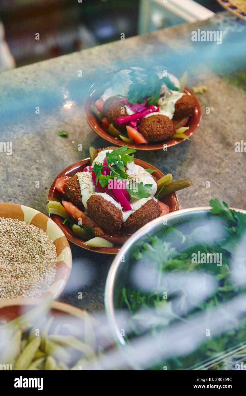 A plate of fresh falafel at the BeirutBeirut fast food cafe, Untersendling, Munich Stock Photo