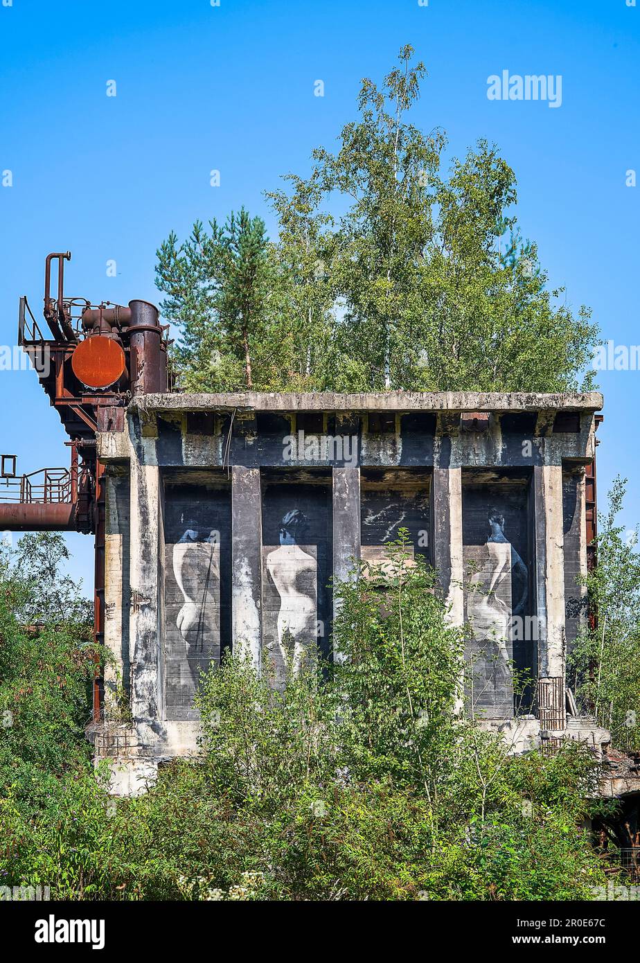 'Chrystal', acrylic on silk paper by the artist Yseult Digan on an old coke battery, Völklinger Hütte, Saarland, Germany Stock Photo