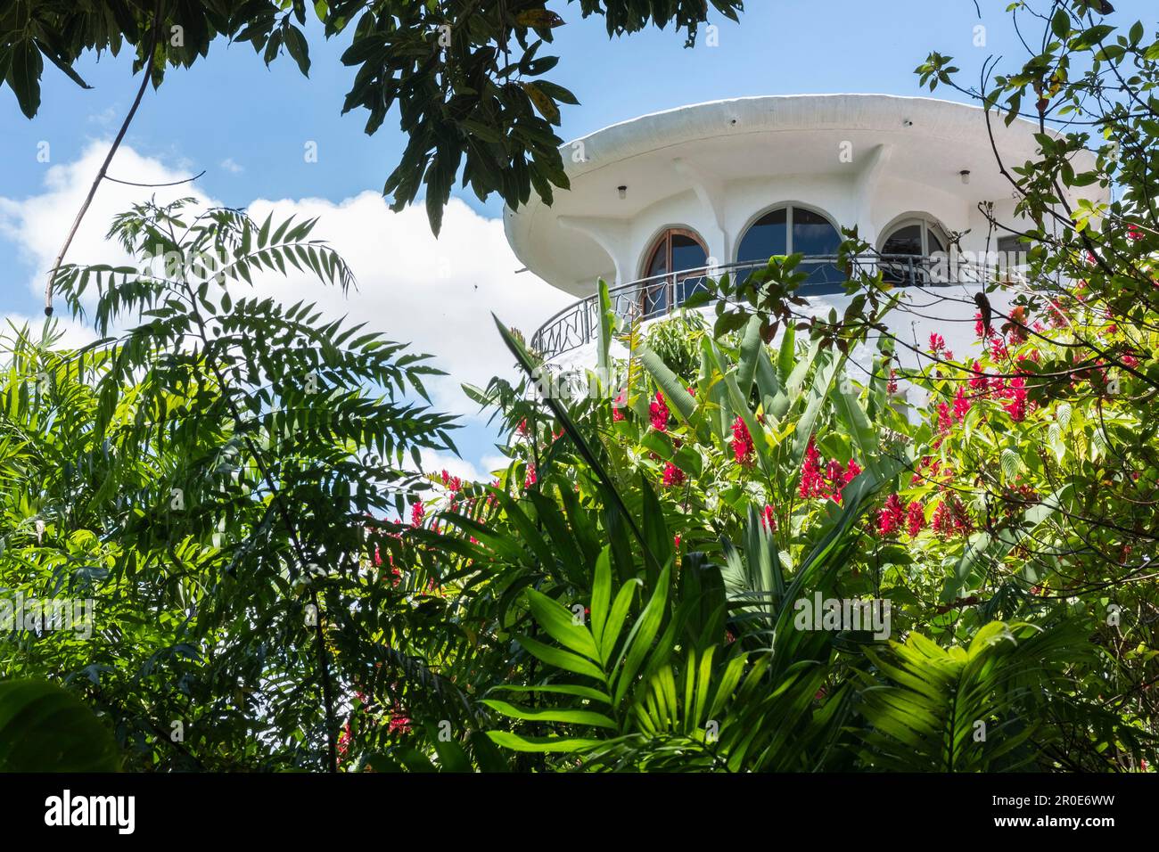A view of the garden at 'Rosa Blanca' Lodge, Santa Bárbara, Heredia, Costa Rica, Central America Stock Photo