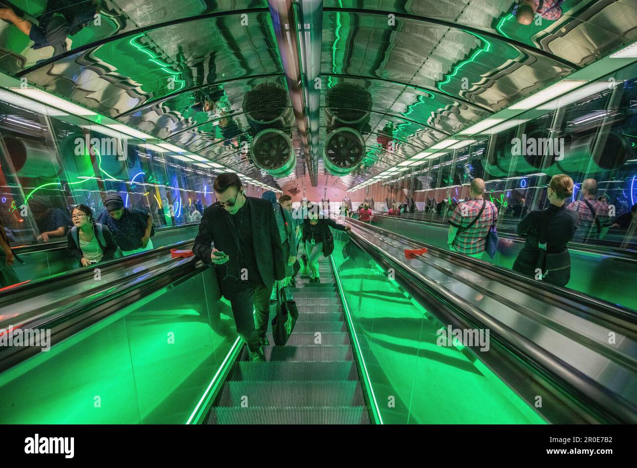 Escalators at a metro station, Helsinki, Finland (northernmost