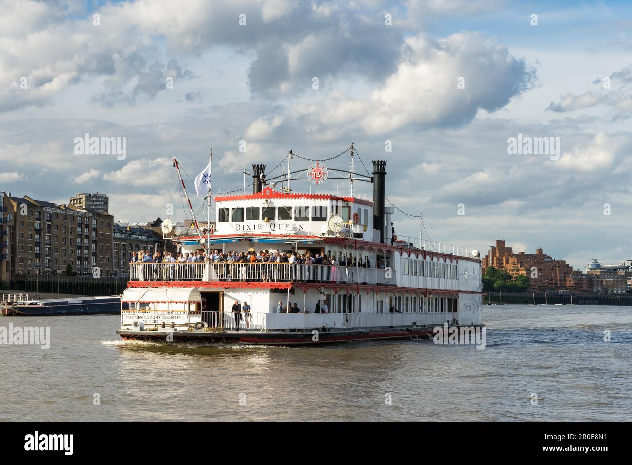 The Dixie Queen cruising along the River Thames Stock Photo