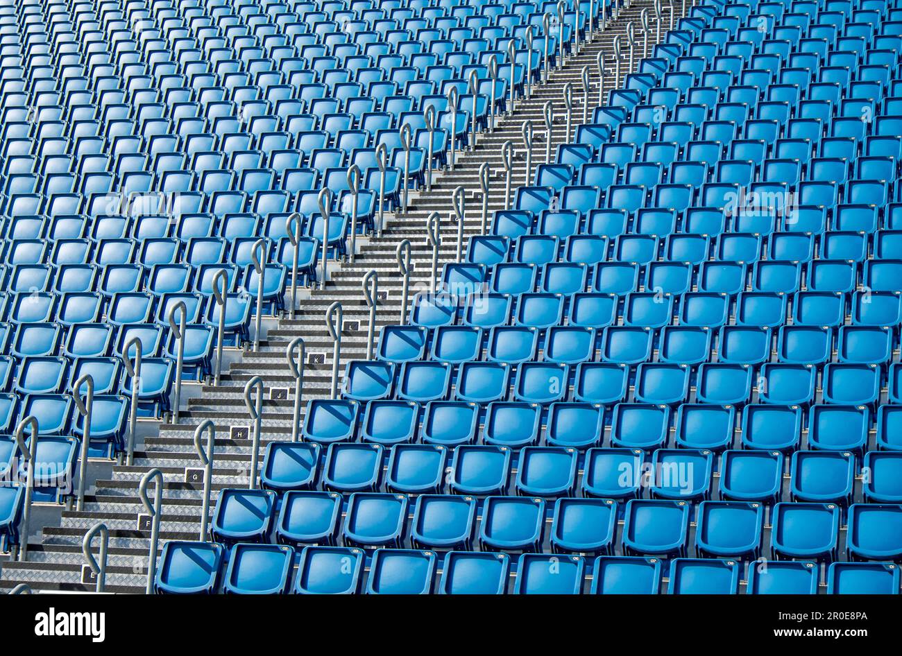 Blue stadium seats and stairs Stock Photo Alamy